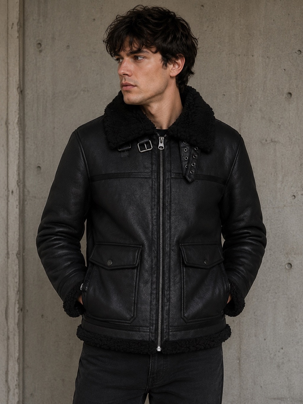 Levi's Black faux Shearling aviator rancher jacket size M